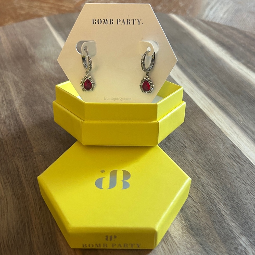 Bomb Party Silver Earrings with Red Accents